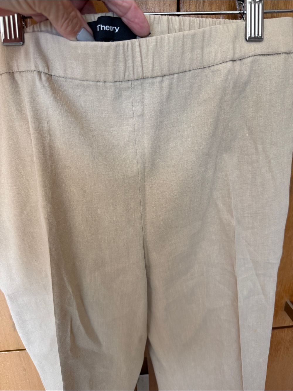 Theory Neutral Linen-Blend Wide Leg Trousers in Beige